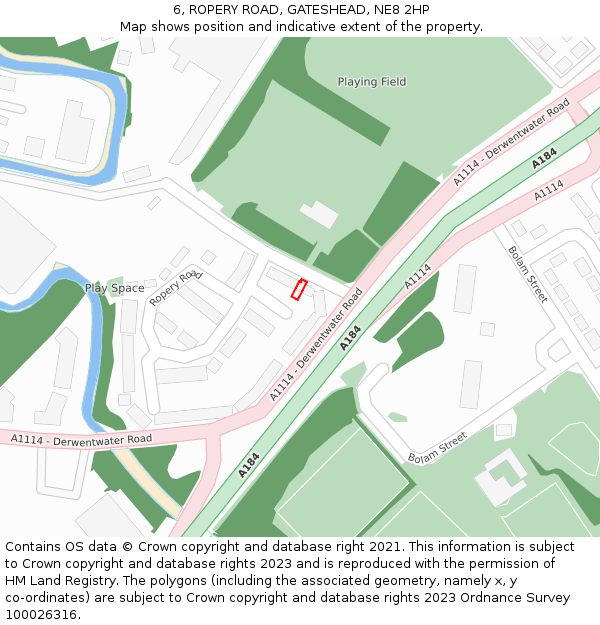 6, ROPERY ROAD, GATESHEAD, NE8 2HP: Location map and indicative extent of plot