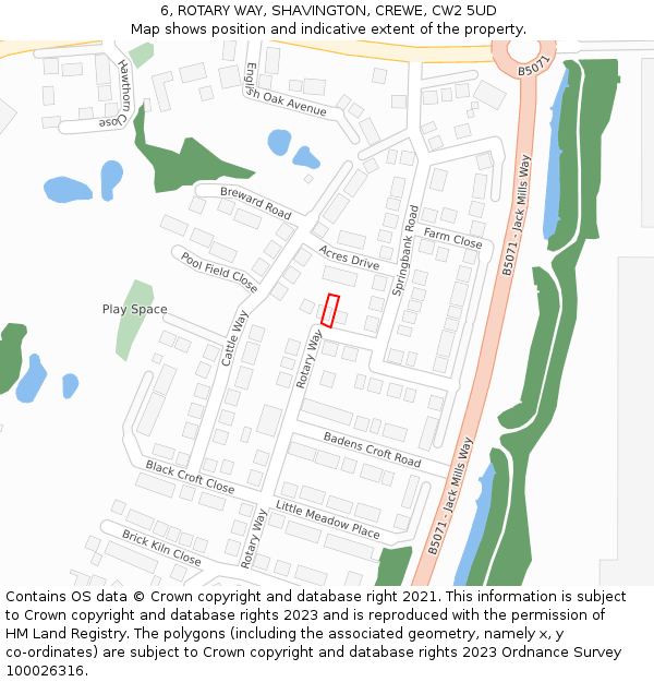 6, ROTARY WAY, SHAVINGTON, CREWE, CW2 5UD: Location map and indicative extent of plot