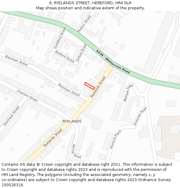6, RYELANDS STREET, HEREFORD, HR4 0LA: Location map and indicative extent of plot