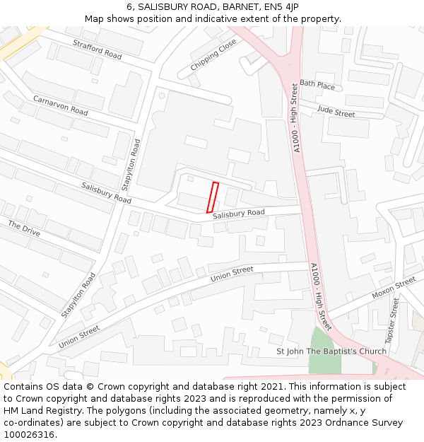 6, SALISBURY ROAD, BARNET, EN5 4JP: Location map and indicative extent of plot