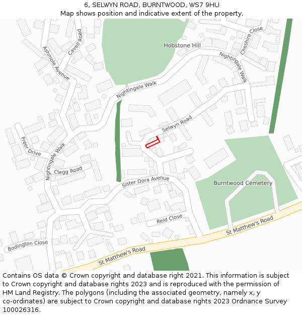 6, SELWYN ROAD, BURNTWOOD, WS7 9HU: Location map and indicative extent of plot
