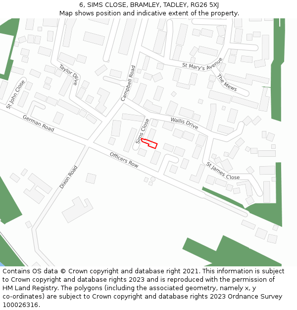 6, SIMS CLOSE, BRAMLEY, TADLEY, RG26 5XJ: Location map and indicative extent of plot