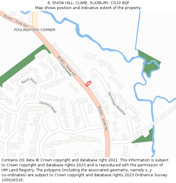 6, SNOW HILL, CLARE, SUDBURY, CO10 8QF: Location map and indicative extent of plot