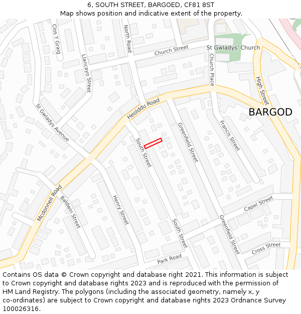 6, SOUTH STREET, BARGOED, CF81 8ST: Location map and indicative extent of plot