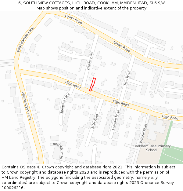 6, SOUTH VIEW COTTAGES, HIGH ROAD, COOKHAM, MAIDENHEAD, SL6 9JW: Location map and indicative extent of plot