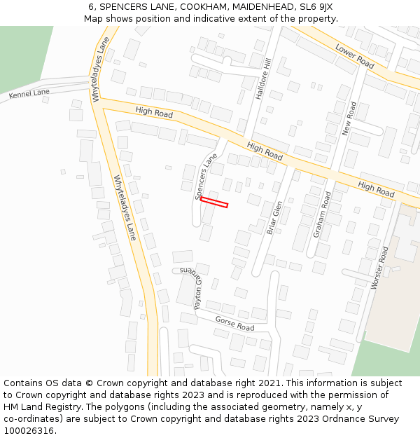 6, SPENCERS LANE, COOKHAM, MAIDENHEAD, SL6 9JX: Location map and indicative extent of plot