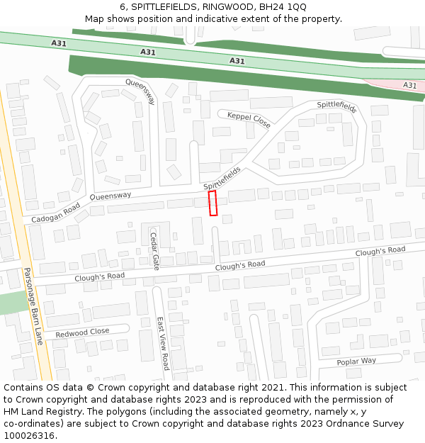 6, SPITTLEFIELDS, RINGWOOD, BH24 1QQ: Location map and indicative extent of plot
