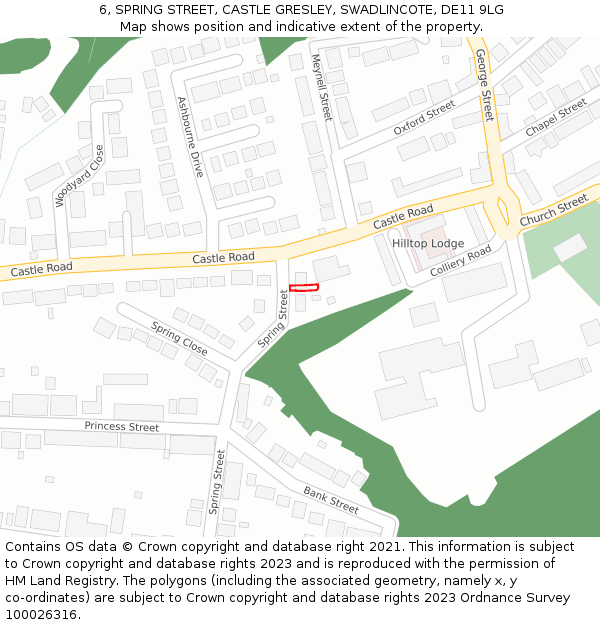 6, SPRING STREET, CASTLE GRESLEY, SWADLINCOTE, DE11 9LG: Location map and indicative extent of plot