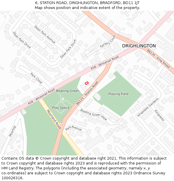 6, STATION ROAD, DRIGHLINGTON, BRADFORD, BD11 1JT: Location map and indicative extent of plot