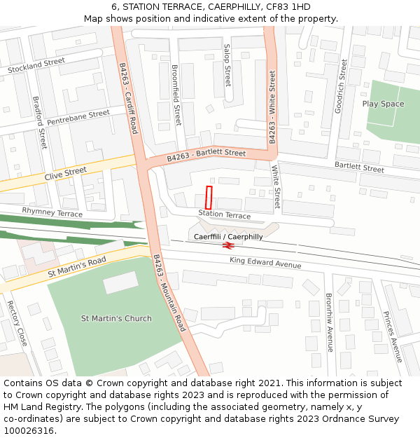 6, STATION TERRACE, CAERPHILLY, CF83 1HD: Location map and indicative extent of plot