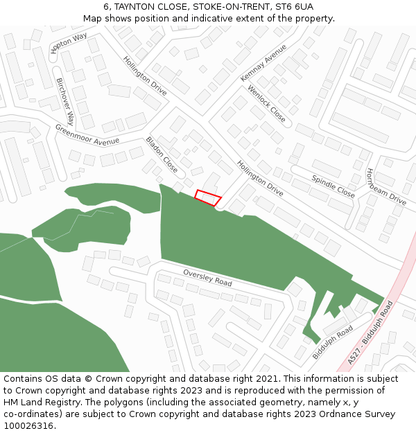 6, TAYNTON CLOSE, STOKE-ON-TRENT, ST6 6UA: Location map and indicative extent of plot