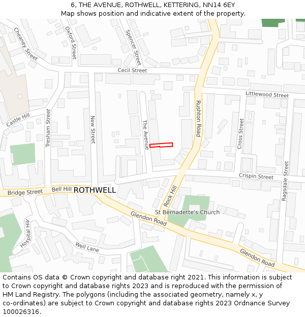 6, THE AVENUE, ROTHWELL, KETTERING, NN14 6EY: Location map and indicative extent of plot