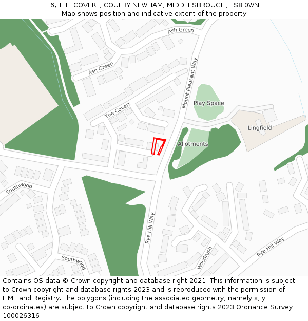 6, THE COVERT, COULBY NEWHAM, MIDDLESBROUGH, TS8 0WN: Location map and indicative extent of plot