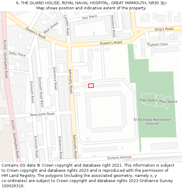 6, THE GUARD HOUSE, ROYAL NAVAL HOSPITAL, GREAT YARMOUTH, NR30 3JU: Location map and indicative extent of plot