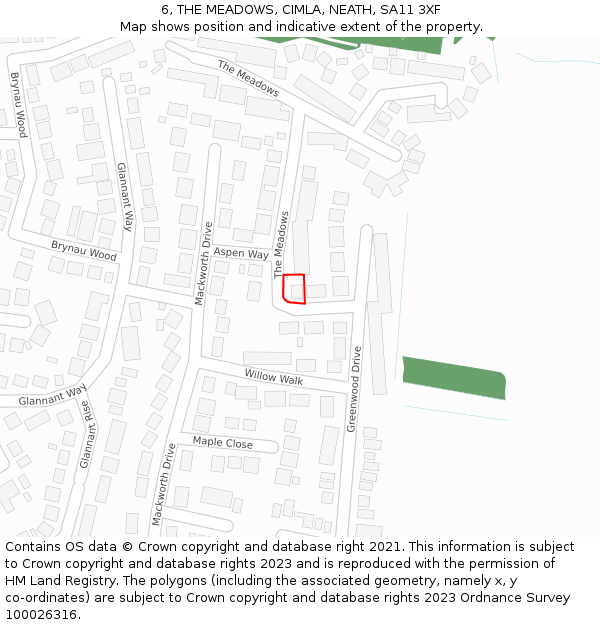 6, THE MEADOWS, CIMLA, NEATH, SA11 3XF: Location map and indicative extent of plot