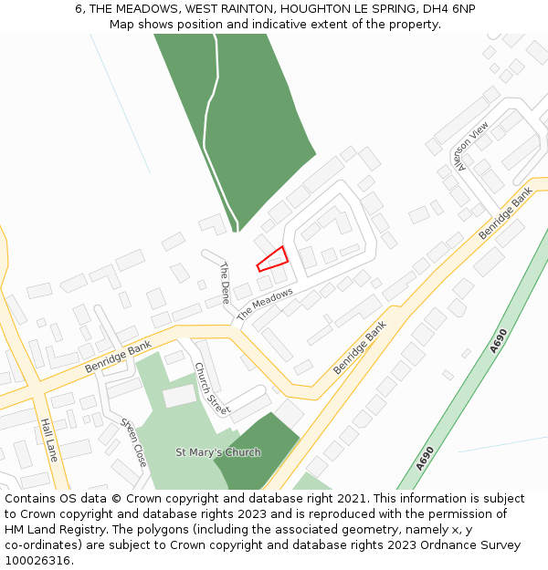 6, THE MEADOWS, WEST RAINTON, HOUGHTON LE SPRING, DH4 6NP: Location map and indicative extent of plot