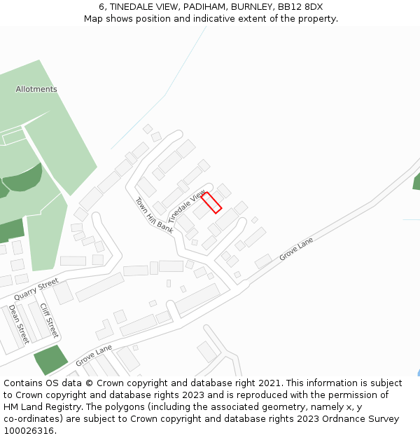 6, TINEDALE VIEW, PADIHAM, BURNLEY, BB12 8DX: Location map and indicative extent of plot