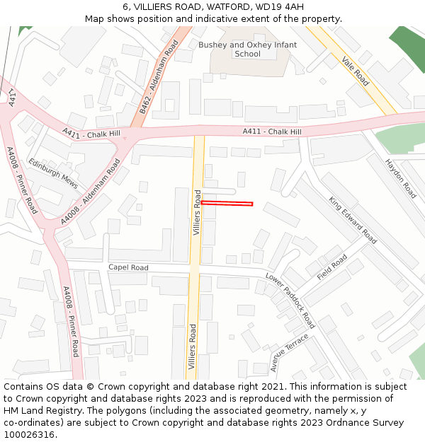 6, VILLIERS ROAD, WATFORD, WD19 4AH: Location map and indicative extent of plot