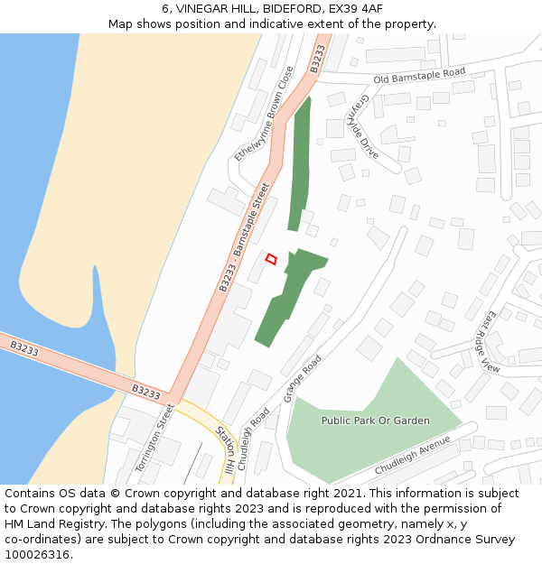 6, VINEGAR HILL, BIDEFORD, EX39 4AF: Location map and indicative extent of plot