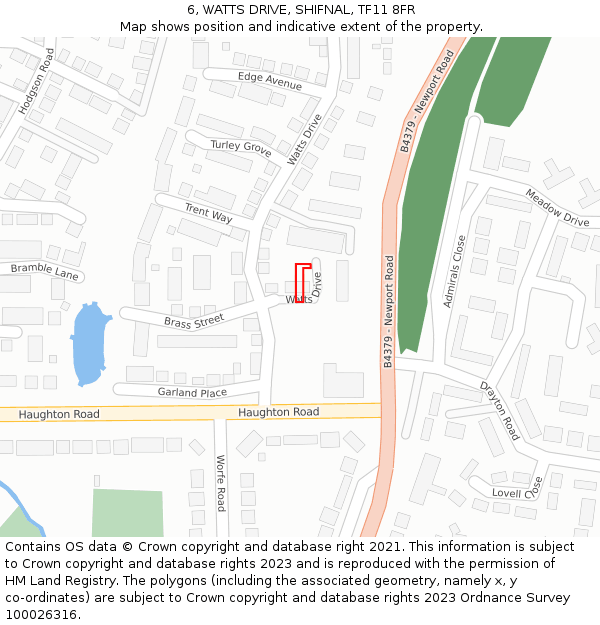 6, WATTS DRIVE, SHIFNAL, TF11 8FR: Location map and indicative extent of plot