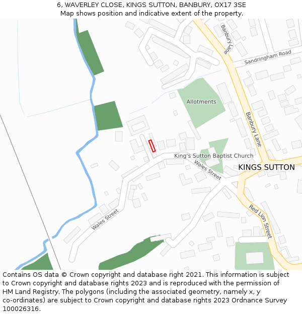 6, WAVERLEY CLOSE, KINGS SUTTON, BANBURY, OX17 3SE: Location map and indicative extent of plot
