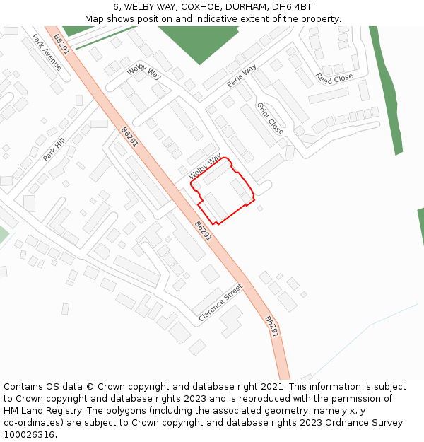 6, WELBY WAY, COXHOE, DURHAM, DH6 4BT: Location map and indicative extent of plot