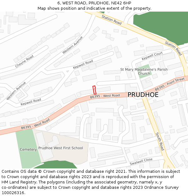 6, WEST ROAD, PRUDHOE, NE42 6HP: Location map and indicative extent of plot