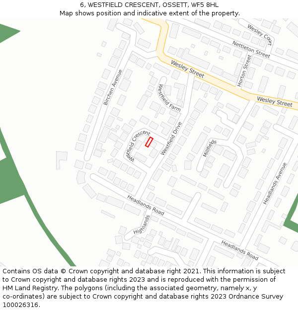 6, WESTFIELD CRESCENT, OSSETT, WF5 8HL: Location map and indicative extent of plot