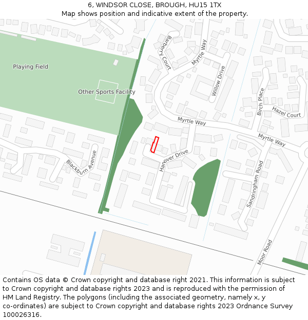 6, WINDSOR CLOSE, BROUGH, HU15 1TX: Location map and indicative extent of plot