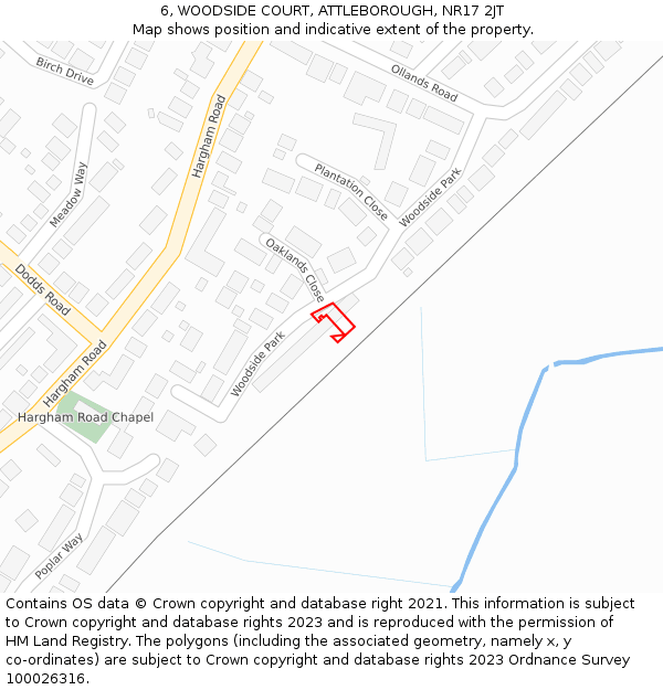 6, WOODSIDE COURT, ATTLEBOROUGH, NR17 2JT: Location map and indicative extent of plot