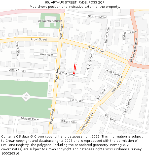 60, ARTHUR STREET, RYDE, PO33 2QP: Location map and indicative extent of plot