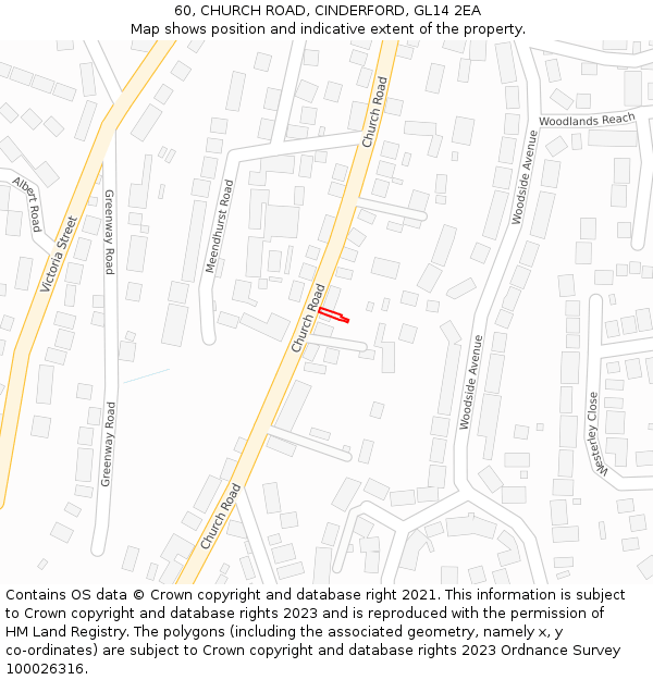 60, CHURCH ROAD, CINDERFORD, GL14 2EA: Location map and indicative extent of plot