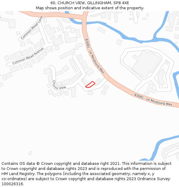 60, CHURCH VIEW, GILLINGHAM, SP8 4XE: Location map and indicative extent of plot