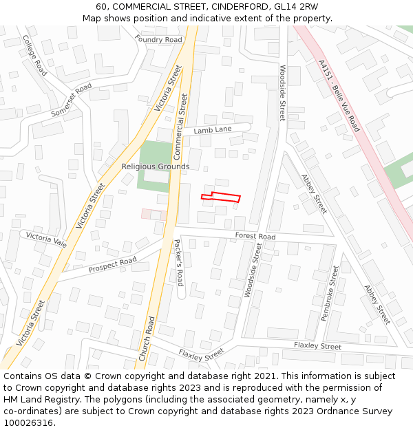 60, COMMERCIAL STREET, CINDERFORD, GL14 2RW: Location map and indicative extent of plot