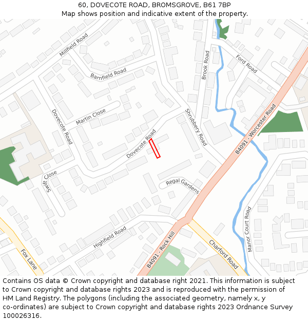 60, DOVECOTE ROAD, BROMSGROVE, B61 7BP: Location map and indicative extent of plot