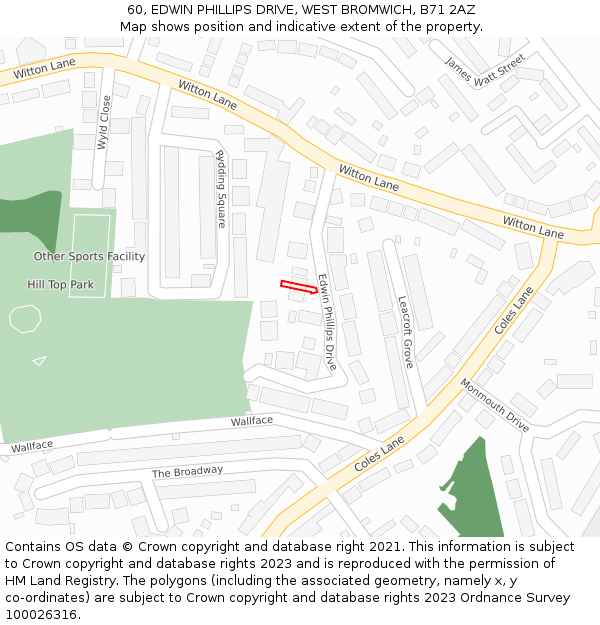 60, EDWIN PHILLIPS DRIVE, WEST BROMWICH, B71 2AZ: Location map and indicative extent of plot