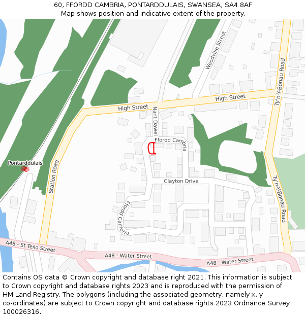 60, FFORDD CAMBRIA, PONTARDDULAIS, SWANSEA, SA4 8AF: Location map and indicative extent of plot
