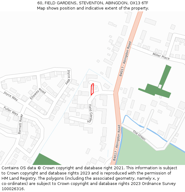 60, FIELD GARDENS, STEVENTON, ABINGDON, OX13 6TF: Location map and indicative extent of plot