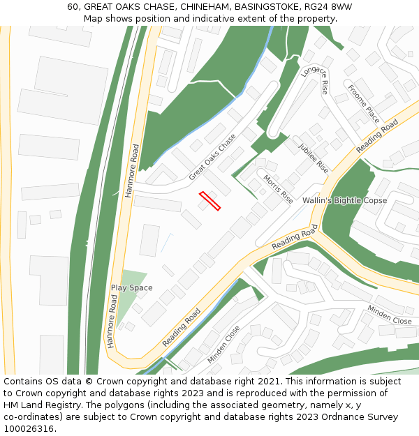 60, GREAT OAKS CHASE, CHINEHAM, BASINGSTOKE, RG24 8WW: Location map and indicative extent of plot