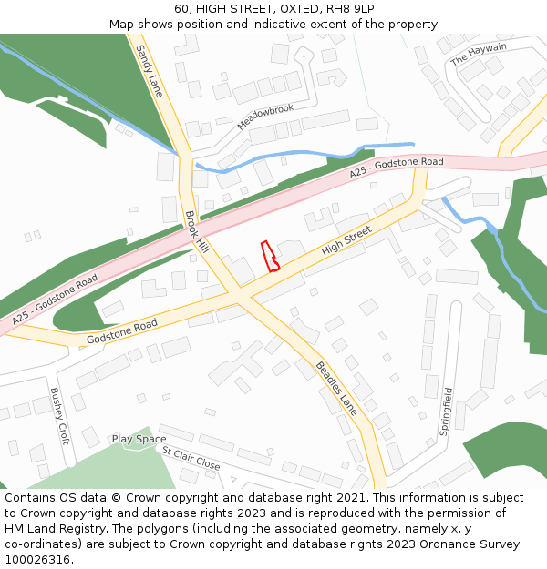 60, HIGH STREET, OXTED, RH8 9LP: Location map and indicative extent of plot