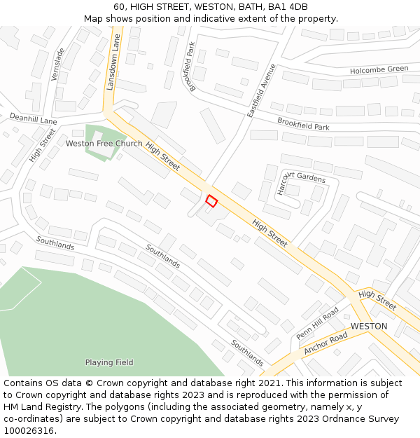 60, HIGH STREET, WESTON, BATH, BA1 4DB: Location map and indicative extent of plot