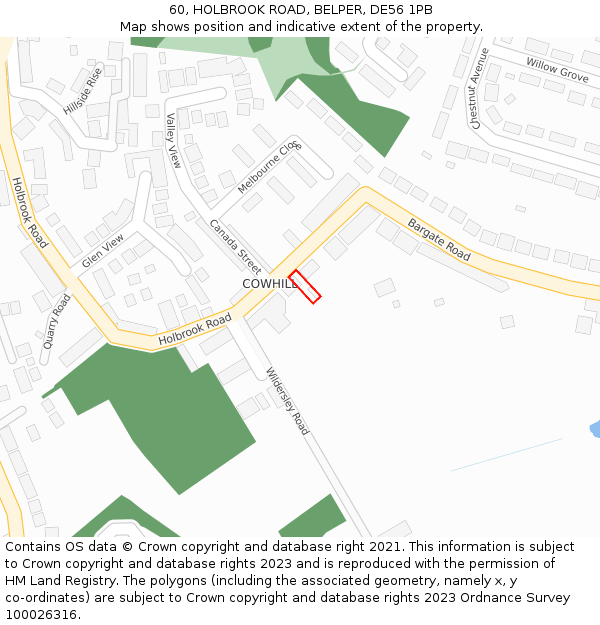 60, HOLBROOK ROAD, BELPER, DE56 1PB: Location map and indicative extent of plot