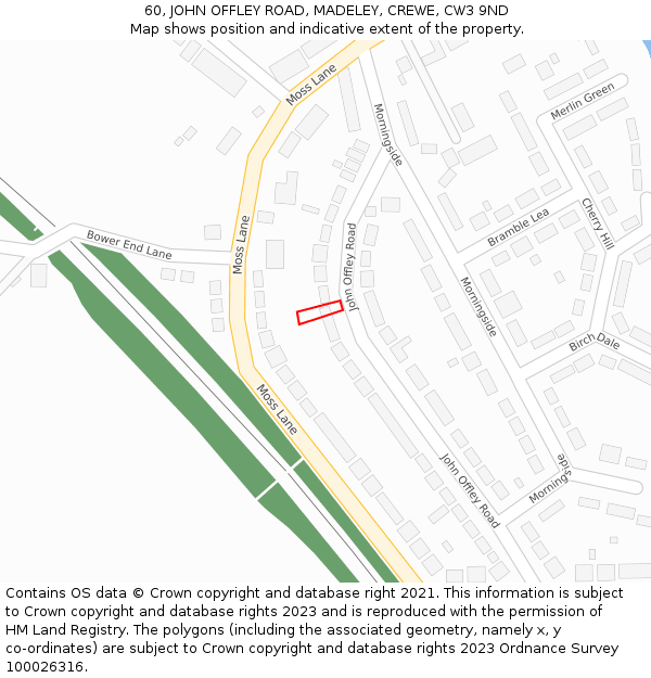 60, JOHN OFFLEY ROAD, MADELEY, CREWE, CW3 9ND: Location map and indicative extent of plot