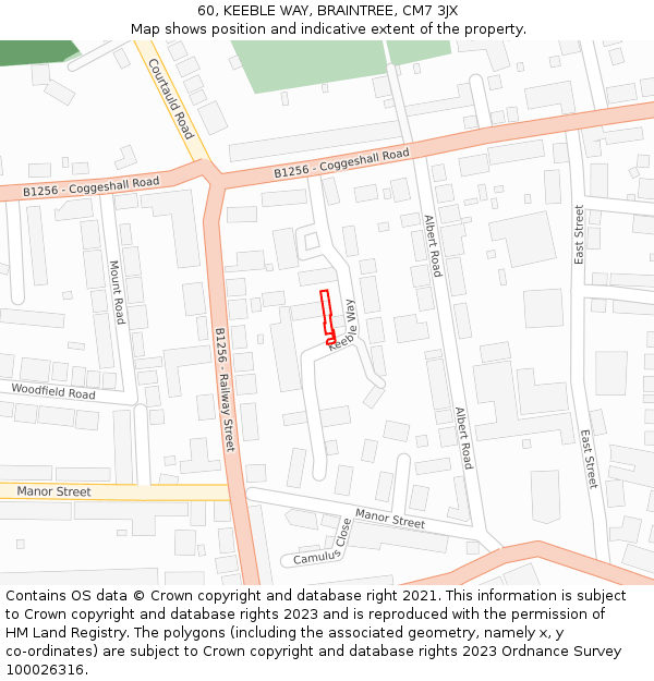 60, KEEBLE WAY, BRAINTREE, CM7 3JX: Location map and indicative extent of plot