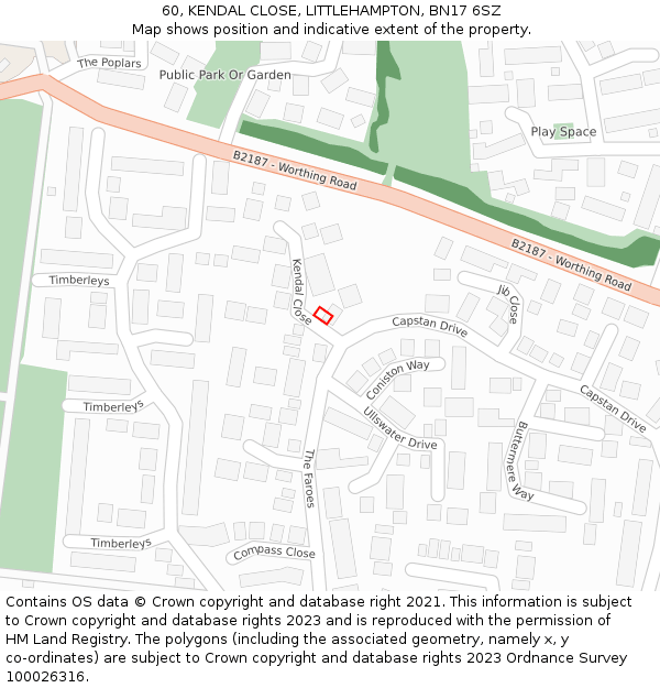 60, KENDAL CLOSE, LITTLEHAMPTON, BN17 6SZ: Location map and indicative extent of plot