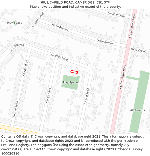 60, LICHFIELD ROAD, CAMBRIDGE, CB1 3TP: Location map and indicative extent of plot