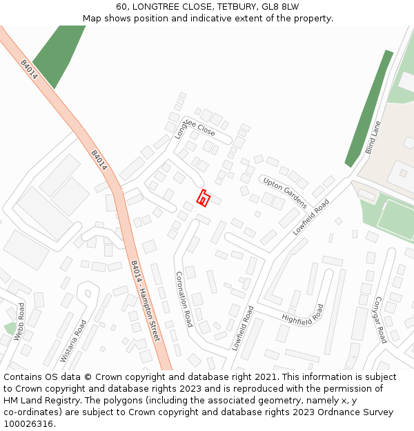 60, LONGTREE CLOSE, TETBURY, GL8 8LW: Location map and indicative extent of plot