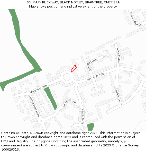 60, MARY RUCK WAY, BLACK NOTLEY, BRAINTREE, CM77 8RA: Location map and indicative extent of plot