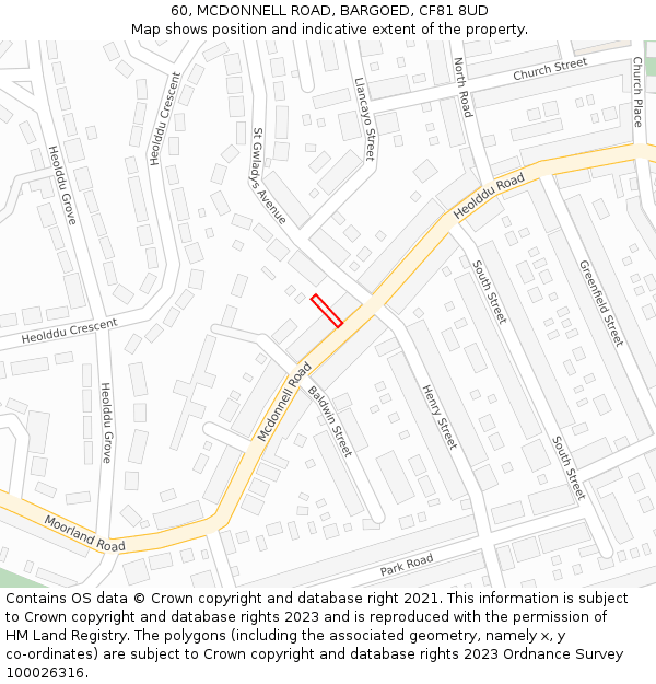 60, MCDONNELL ROAD, BARGOED, CF81 8UD: Location map and indicative extent of plot