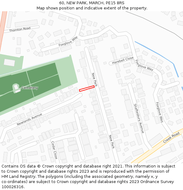 60, NEW PARK, MARCH, PE15 8RS: Location map and indicative extent of plot